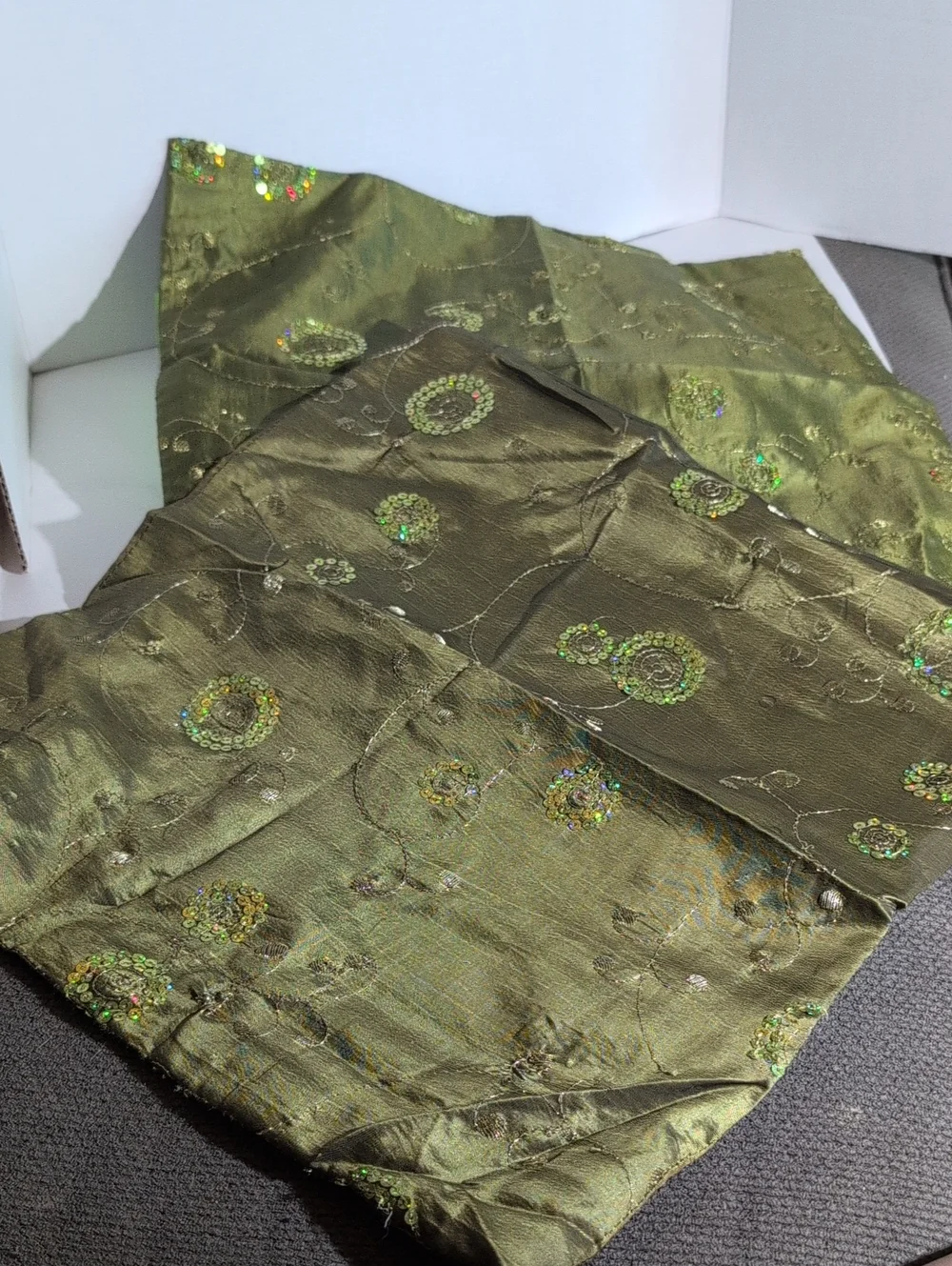 Olive Green Embroidered Sequin Pillows Cushion Cover Set Of 2